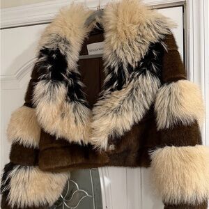 Azalea Wang Brown and Cream Faux Fur Jacket